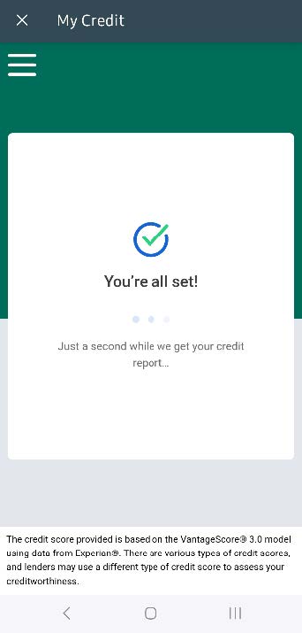 Array - My Credit screen 4 confirmation that set up is complete