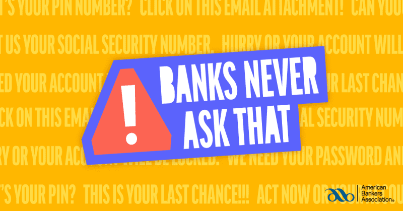 Logo for #BanksNeverAskThat campaign during Cybersecurity month