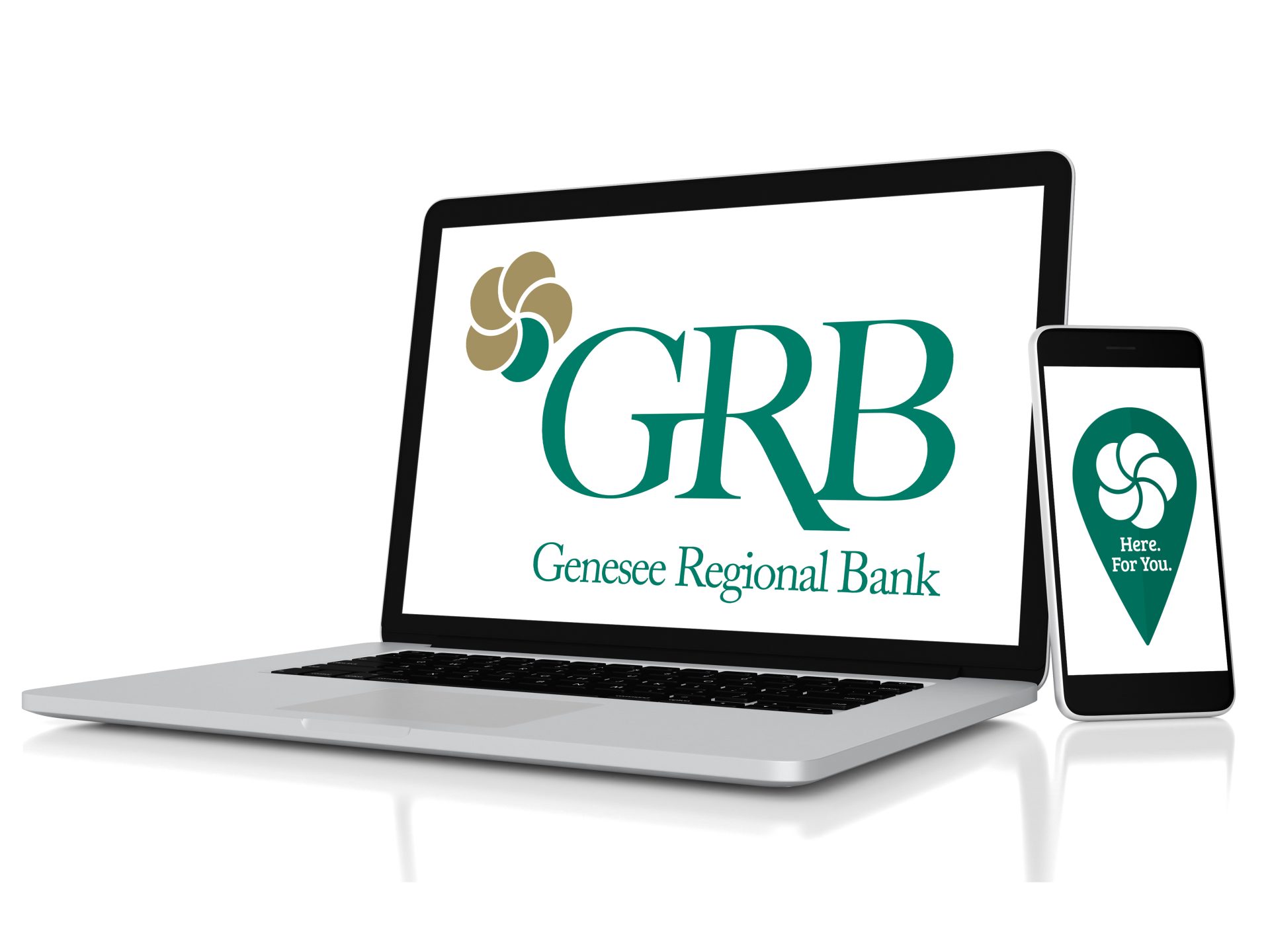 Digital mockup of GRBbank on a laptop and mobile phone.