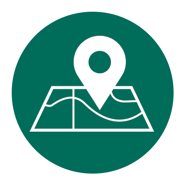 Icon of a map with a pin in it representation location