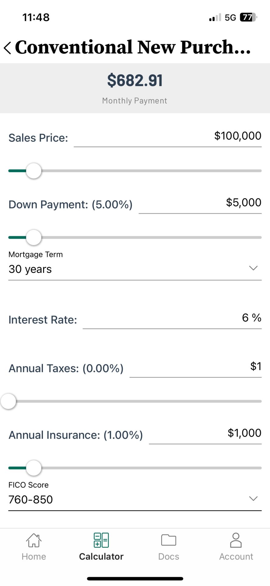 GRB Mobile Express app calculator screen, second in a series